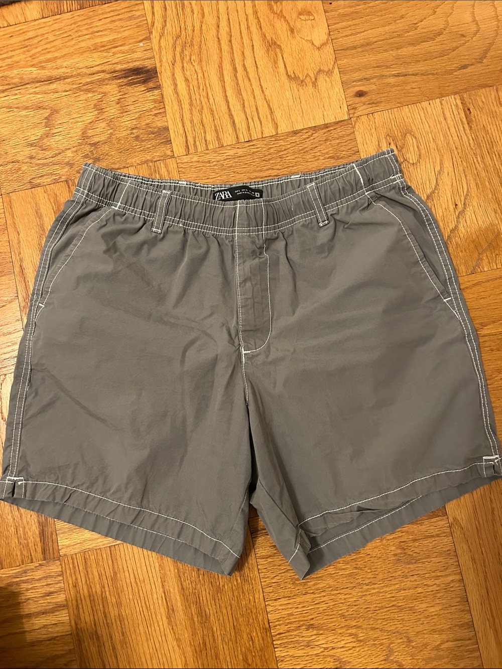 Zara Men’s Gray Elastic-Waist Canvas Cotton Shorts